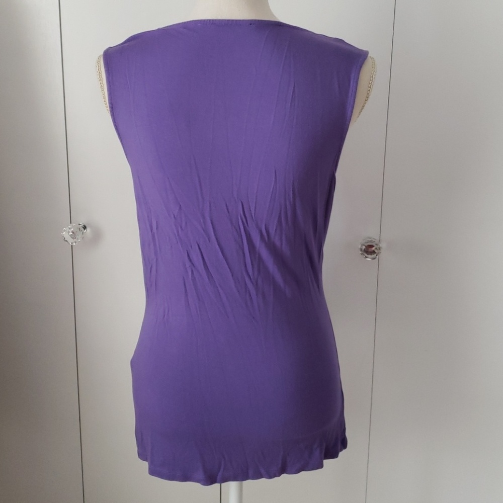 Tahari Purple Sleeveless Drape Top - Picture 3 of 5
